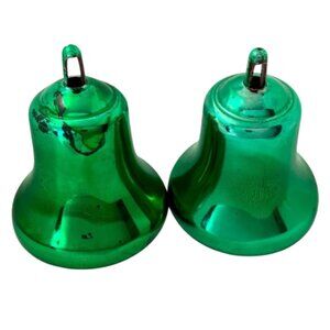 Vintage MCM Green Bradford Christmas Bells Unbreakable Ornaments
